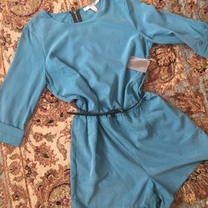 NWT Blue Romper with Black Belt and Pockets F21